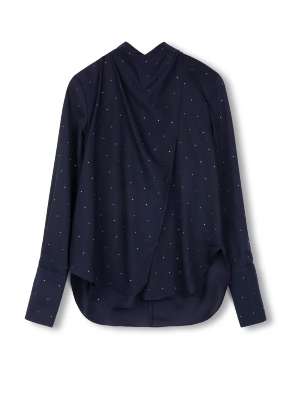 Gemma Albright Navy Gem Dot Draped Blouse